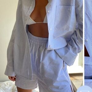 Djerf Avenue Blue Striped Breezy Shorts